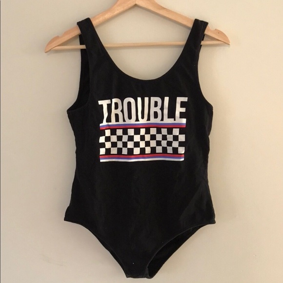 “Trouble” w/ checkered pattern bodysuit - Picture 1 of 2